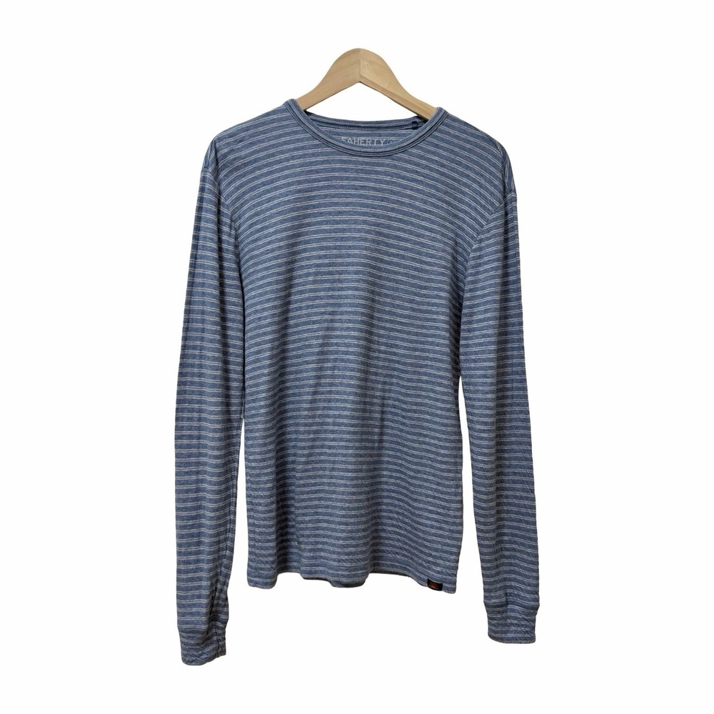 Faherty Cloud Cotton Mens Stripe Pima Cotton Blend Long Sleeve Shirt Size S Blue